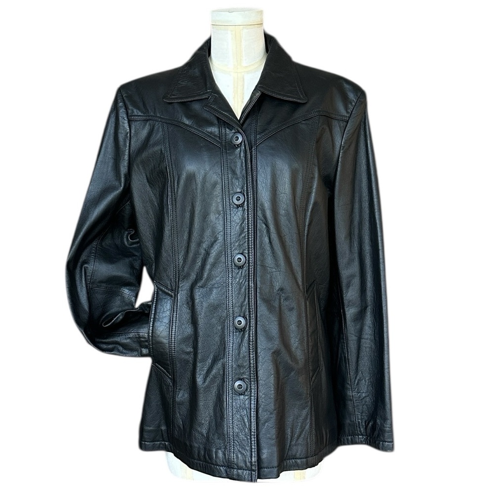 Wilsons Women’s Maxima Black Leather Button Up Jacket Shacket Matrix Size Large